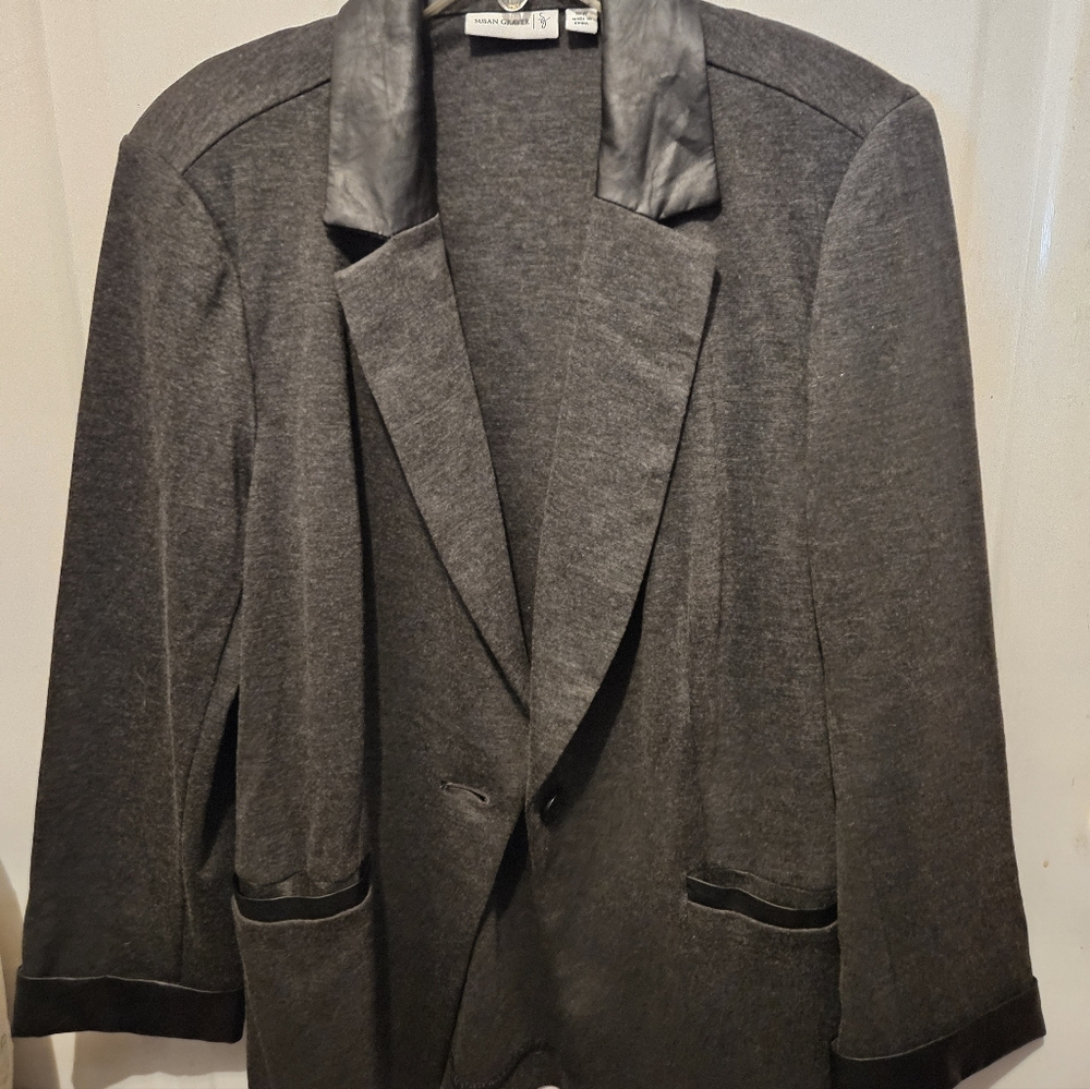 Susan Graver Charcoal Gray Blazer with Satin Trim